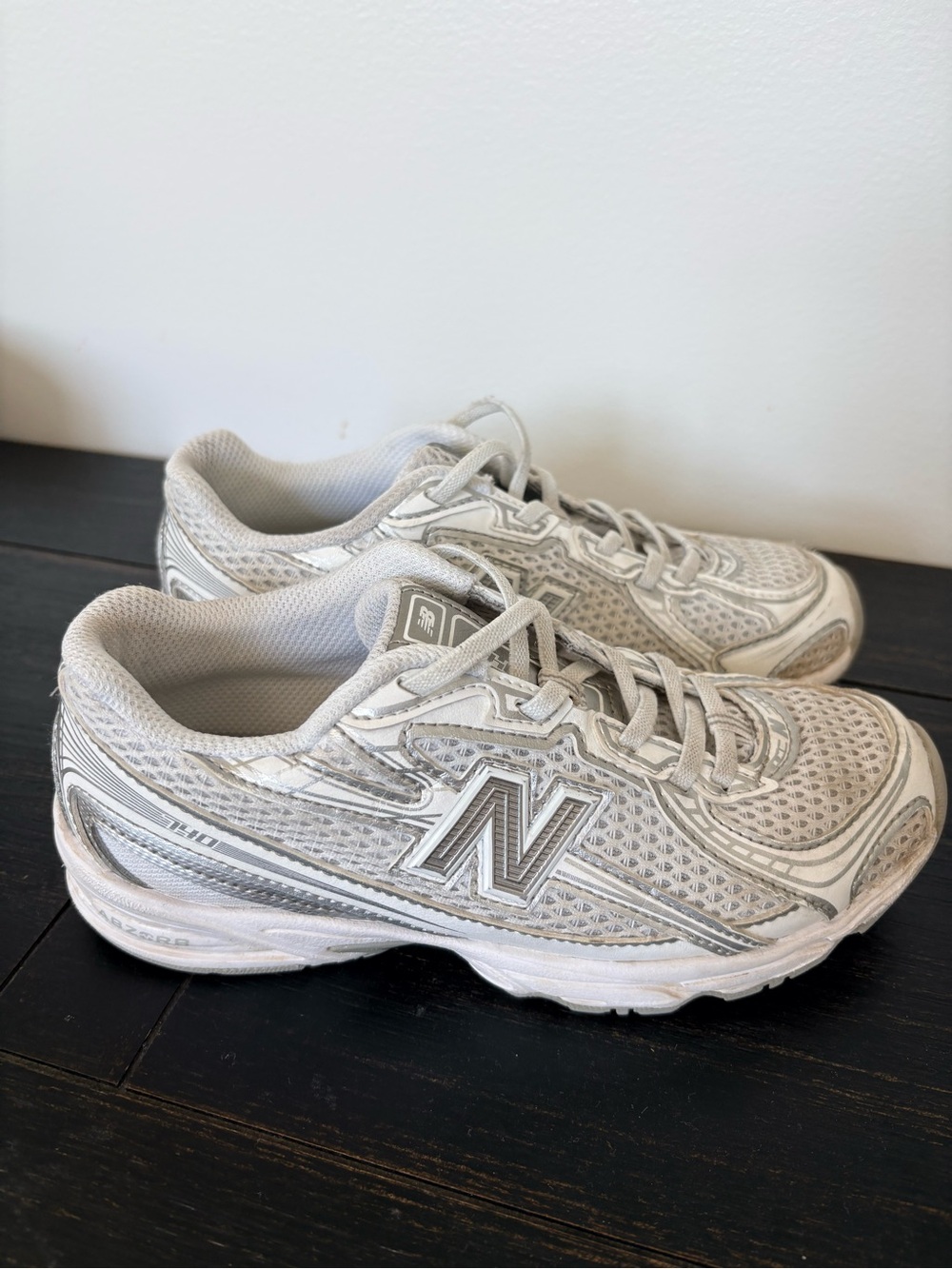 New Balance White and Silver Athletic Sneakers